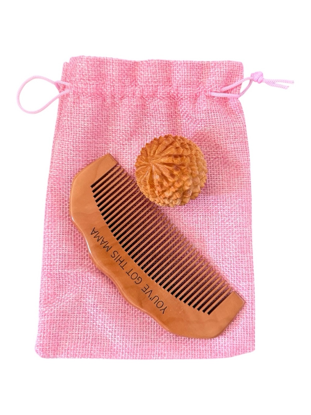 Wooden Acupuncture Comb and Message Ball with Pouch